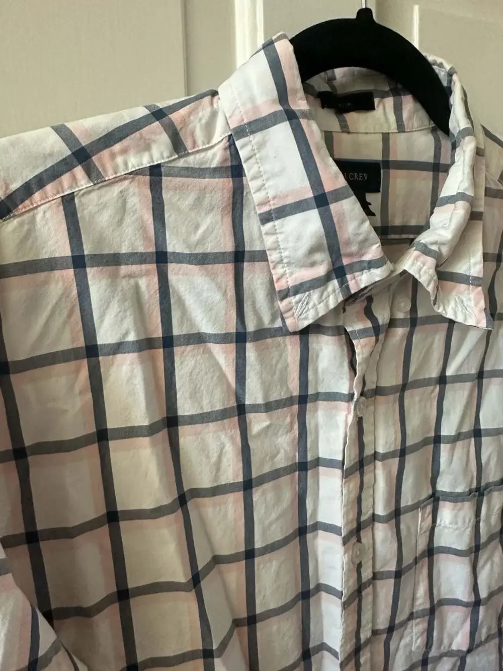 J. Crew Mens Slim Pink Navy Blue Plaid Long Sleeve Button Down Collard Shirt Med